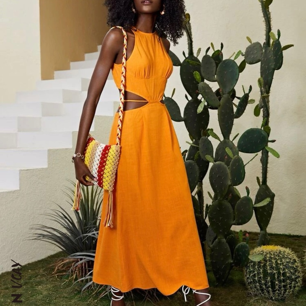 SHEIN VCAY Cutout Tie Back Solid Dress